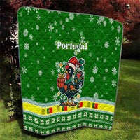 Portugal Christmas Quilt with Green Galo de Barcelos Rooster Santa Hat and Gift - Wonder Print Shop