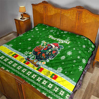 Portugal Christmas Quilt with Green Galo de Barcelos Rooster Santa Hat and Gift - Wonder Print Shop