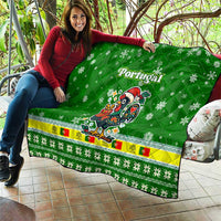 Portugal Christmas Quilt with Green Galo de Barcelos Rooster Santa Hat and Gift - Wonder Print Shop