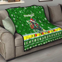 Portugal Christmas Quilt with Green Galo de Barcelos Rooster Santa Hat and Gift - Wonder Print Shop