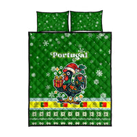 Portugal Christmas Quilt Bed Set with Green Galo de Barcelos Rooster Santa Hat and Gift - Wonder Print Shop