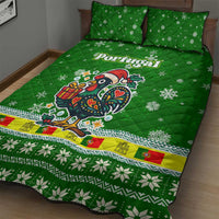 Portugal Christmas Quilt Bed Set with Green Galo de Barcelos Rooster Santa Hat and Gift - Wonder Print Shop