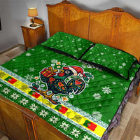 Portugal Christmas Quilt Bed Set with Green Galo de Barcelos Rooster Santa Hat and Gift - Wonder Print Shop