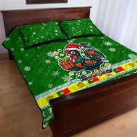 Portugal Christmas Quilt Bed Set with Green Galo de Barcelos Rooster Santa Hat and Gift - Wonder Print Shop