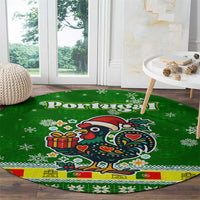 Portugal Christmas Round Carpet with Green Galo de Barcelos Rooster Santa Hat and Gift - Wonder Print Shop