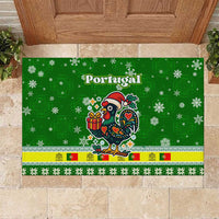 Portugal Christmas Rubber Doormat with Green Galo de Barcelos Rooster Santa Hat and Gift - Wonder Print Shop