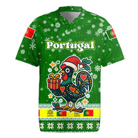 Portugal Christmas Rugby Jersey with Green Galo de Barcelos Rooster Santa Hat and Gift - Wonder Print Shop