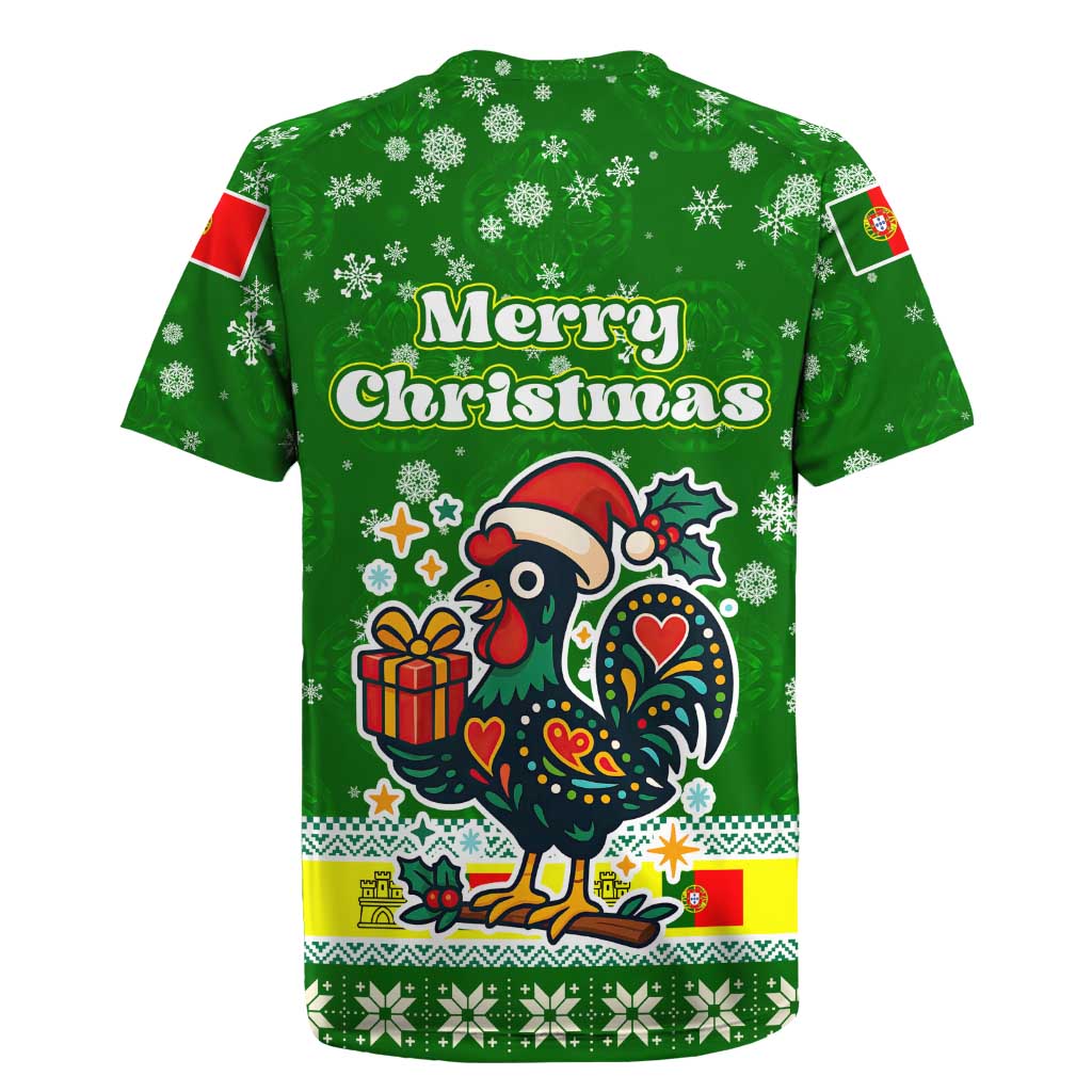 Portugal Christmas Rugby Jersey with Green Galo de Barcelos Rooster Santa Hat and Gift - Wonder Print Shop