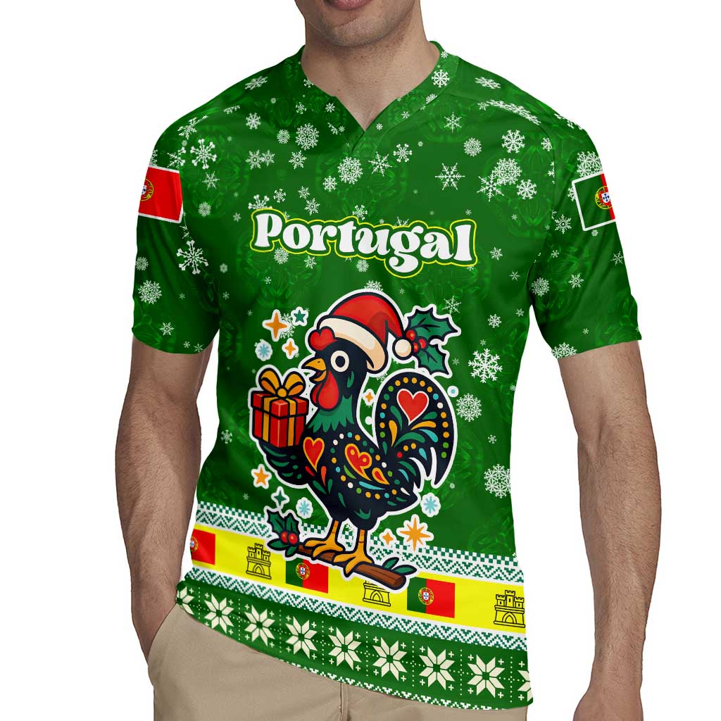 Portugal Christmas Rugby Jersey with Green Galo de Barcelos Rooster Santa Hat and Gift - Wonder Print Shop