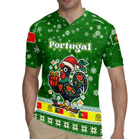 Portugal Christmas Rugby Jersey with Green Galo de Barcelos Rooster Santa Hat and Gift - Wonder Print Shop