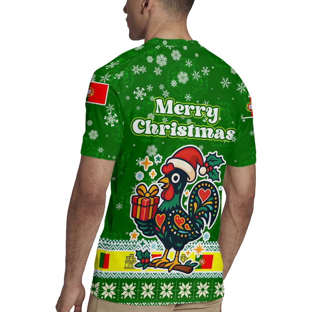 Portugal Christmas Rugby Jersey with Green Galo de Barcelos Rooster Santa Hat and Gift - Wonder Print Shop
