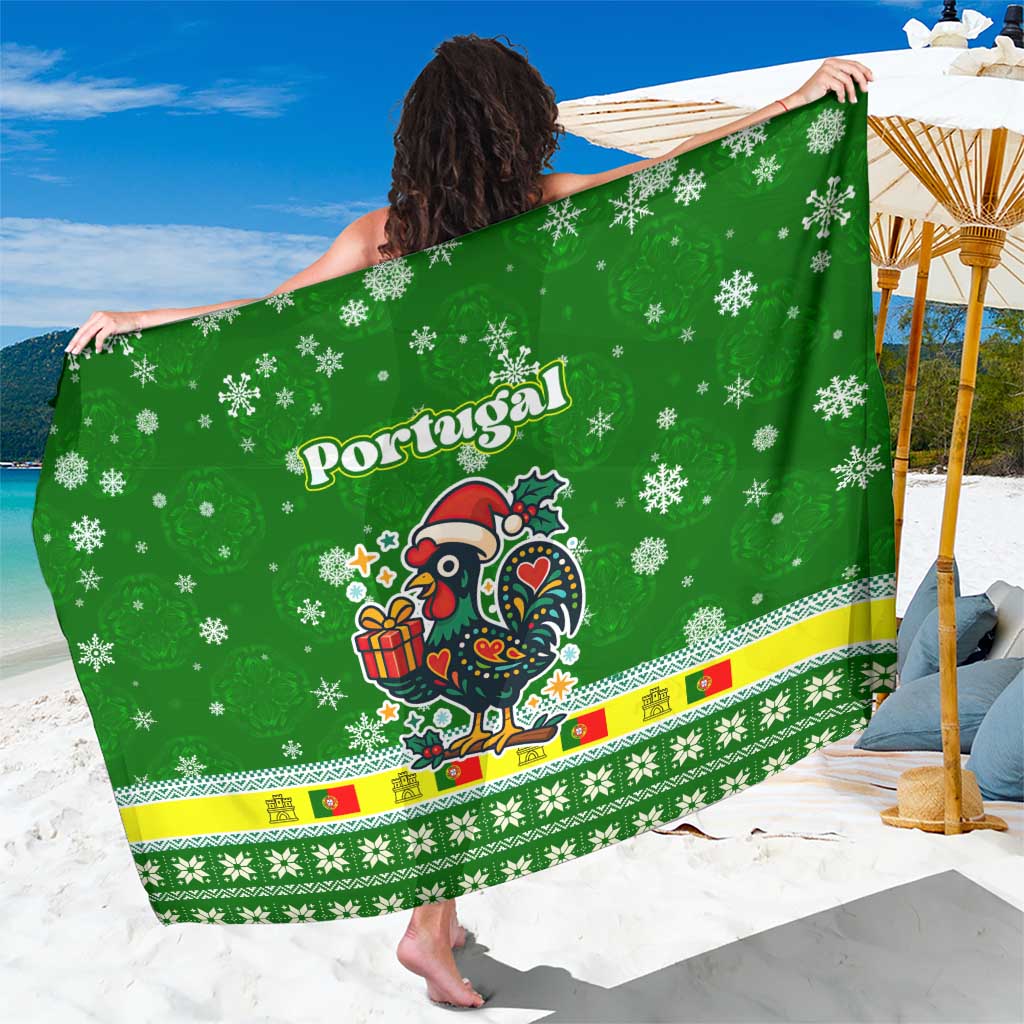 Portugal Christmas Sarong with Green Galo de Barcelos Rooster Santa Hat and Gift - Wonder Print Shop