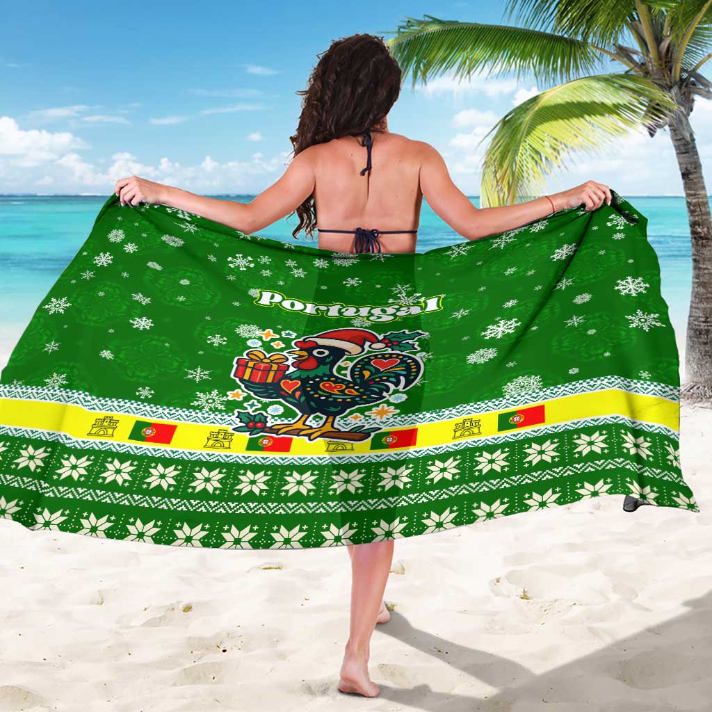 Portugal Christmas Sarong with Green Galo de Barcelos Rooster Santa Hat and Gift - Wonder Print Shop