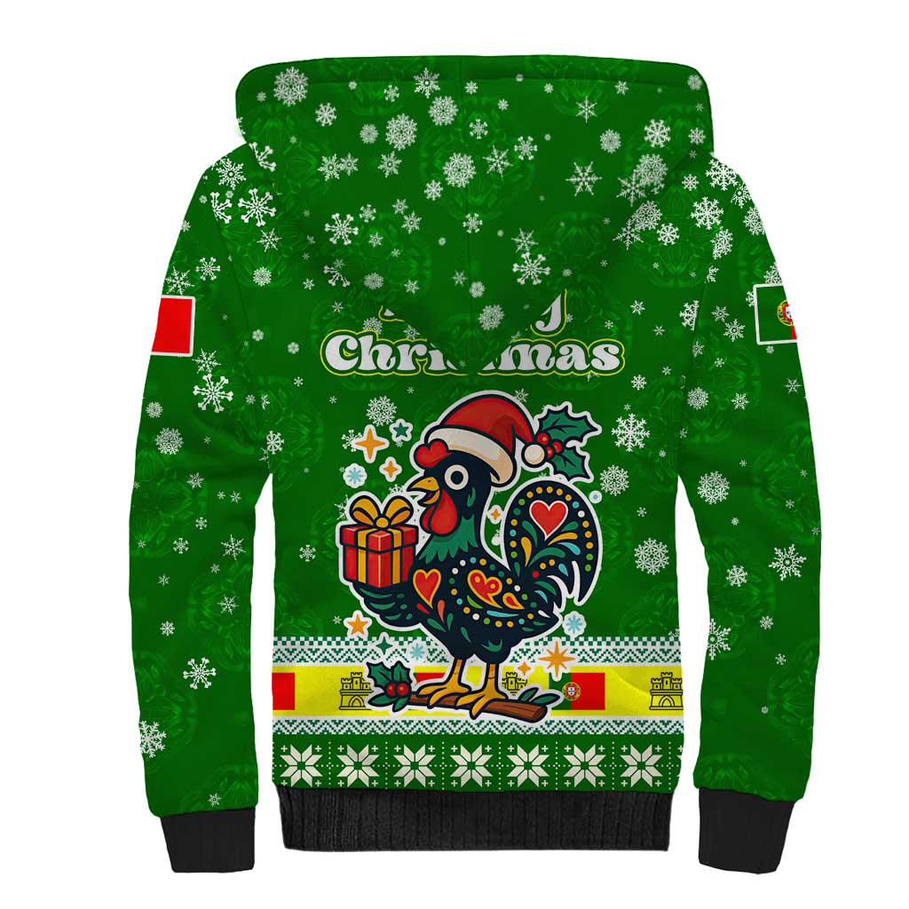 Portugal Christmas Sherpa Hoodie with Green Galo de Barcelos Rooster Santa Hat and Gift - Wonder Print Shop