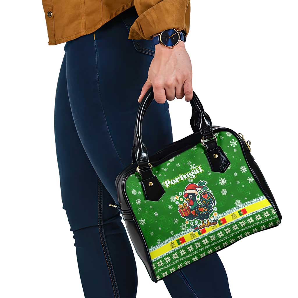 Portugal Christmas Shoulder Handbag with Green Galo de Barcelos Rooster Santa Hat and Gift - Wonder Print Shop