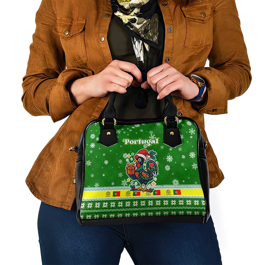 Portugal Christmas Shoulder Handbag with Green Galo de Barcelos Rooster Santa Hat and Gift - Wonder Print Shop