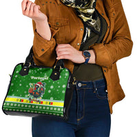 Portugal Christmas Shoulder Handbag with Green Galo de Barcelos Rooster Santa Hat and Gift - Wonder Print Shop