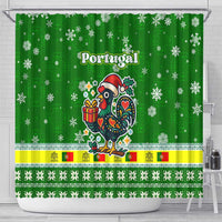 Portugal Christmas Shower Curtain with Green Galo de Barcelos Rooster Santa Hat and Gift - Wonder Print Shop