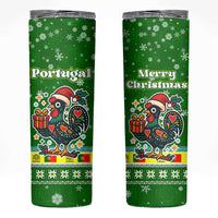Portugal Christmas Skinny Tumbler with Green Galo de Barcelos Rooster Santa Hat and Gift - Wonder Print Shop