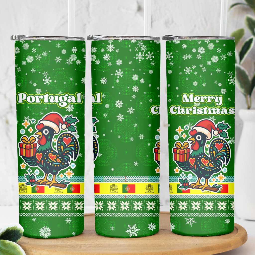 Portugal Christmas Skinny Tumbler with Green Galo de Barcelos Rooster Santa Hat and Gift - Wonder Print Shop