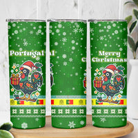 Portugal Christmas Skinny Tumbler with Green Galo de Barcelos Rooster Santa Hat and Gift - Wonder Print Shop