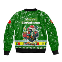 Portugal Christmas Sleeve Zip Bomber Jacket with Green Galo de Barcelos Rooster Santa Hat and Gift - Wonder Print Shop