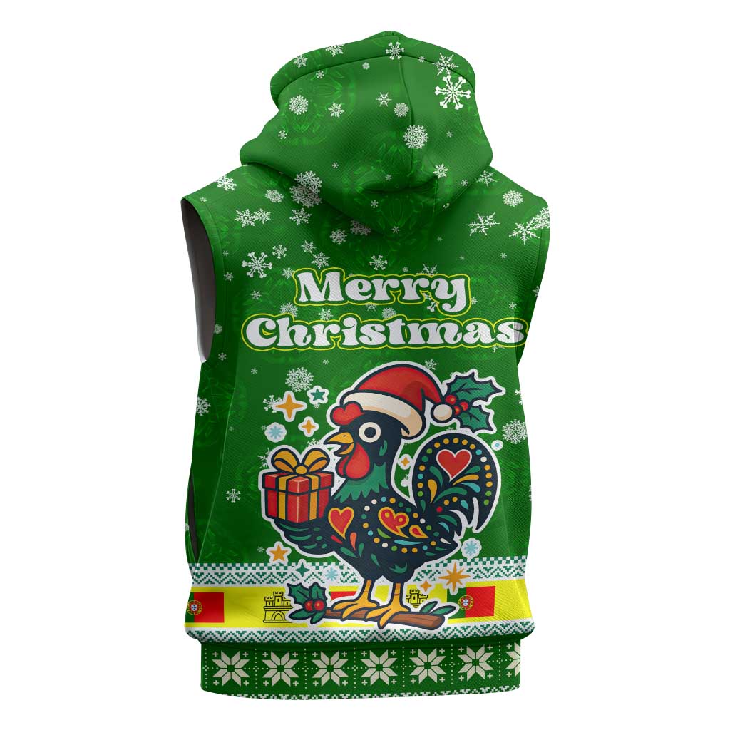 Portugal Christmas Sleeveless Hoodie with Green Galo de Barcelos Rooster Santa Hat and Gift - Wonder Print Shop