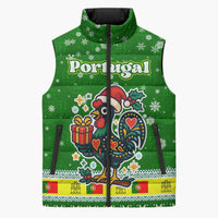 Portugal Christmas Sleeveless Puffer Jacket with Green Galo de Barcelos Rooster Santa Hat and Gift - Wonder Print Shop