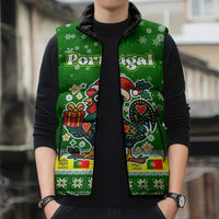 Portugal Christmas Sleeveless Puffer Jacket with Green Galo de Barcelos Rooster Santa Hat and Gift - Wonder Print Shop