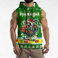 Portugal Christmas Sleeveless Zip Hoodie with Green Galo de Barcelos Rooster Santa Hat and Gift - Wonder Print Shop