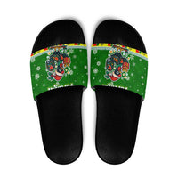 Portugal Christmas Slide Sandals with Green Galo de Barcelos Rooster Santa Hat and Gift - Wonder Print Shop
