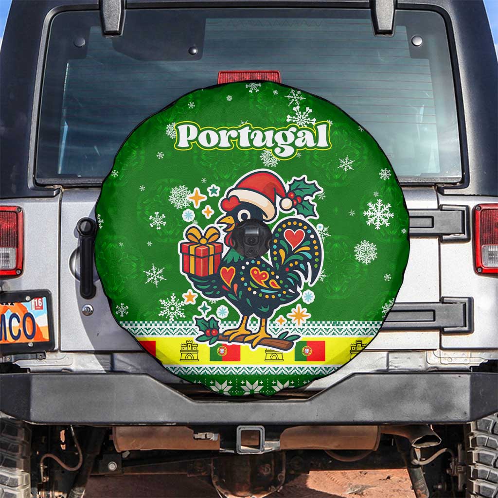 Portugal Christmas Spare Tire Cover with Green Galo de Barcelos Rooster Santa Hat and Gift - Wonder Print Shop