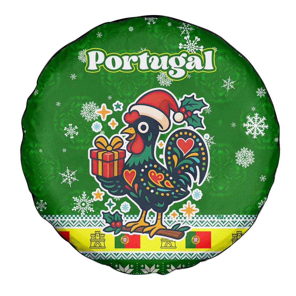 Portugal Christmas Spare Tire Cover with Green Galo de Barcelos Rooster Santa Hat and Gift - Wonder Print Shop