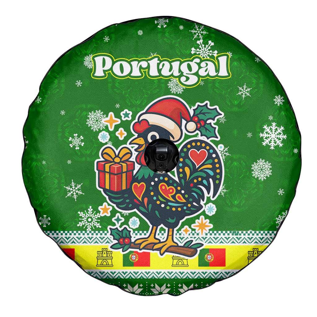 Portugal Christmas Spare Tire Cover with Green Galo de Barcelos Rooster Santa Hat and Gift - Wonder Print Shop