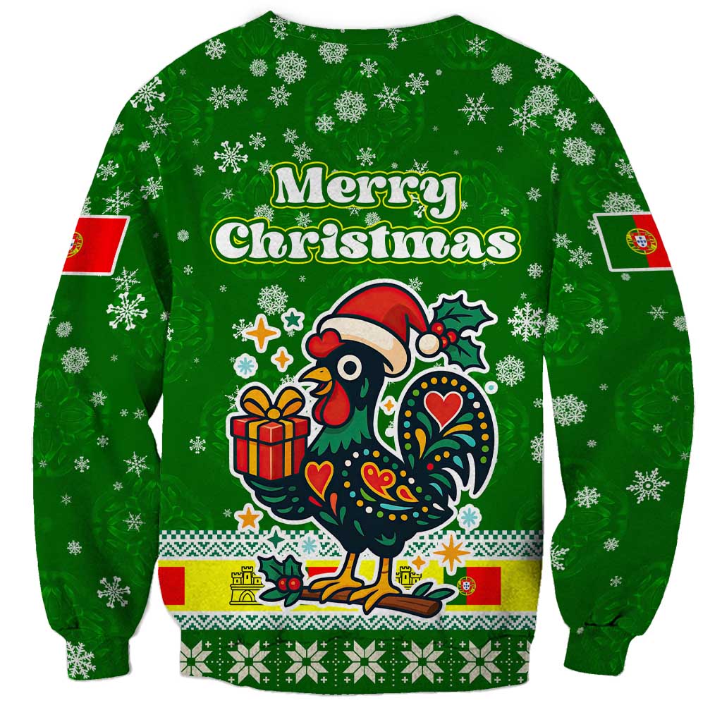 Portugal Christmas Sweatshirt with Green Galo de Barcelos Rooster Santa Hat and Gift - Wonder Print Shop