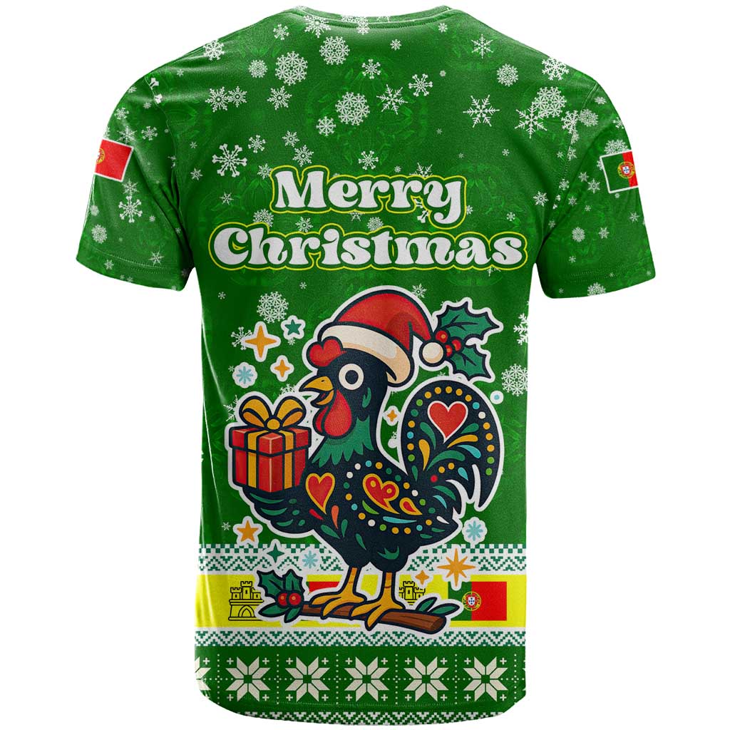 Portugal Christmas T Shirt with Green Galo de Barcelos Rooster Santa Hat and Gift - Wonder Print Shop
