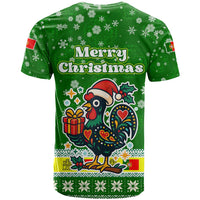 Portugal Christmas T Shirt with Green Galo de Barcelos Rooster Santa Hat and Gift - Wonder Print Shop