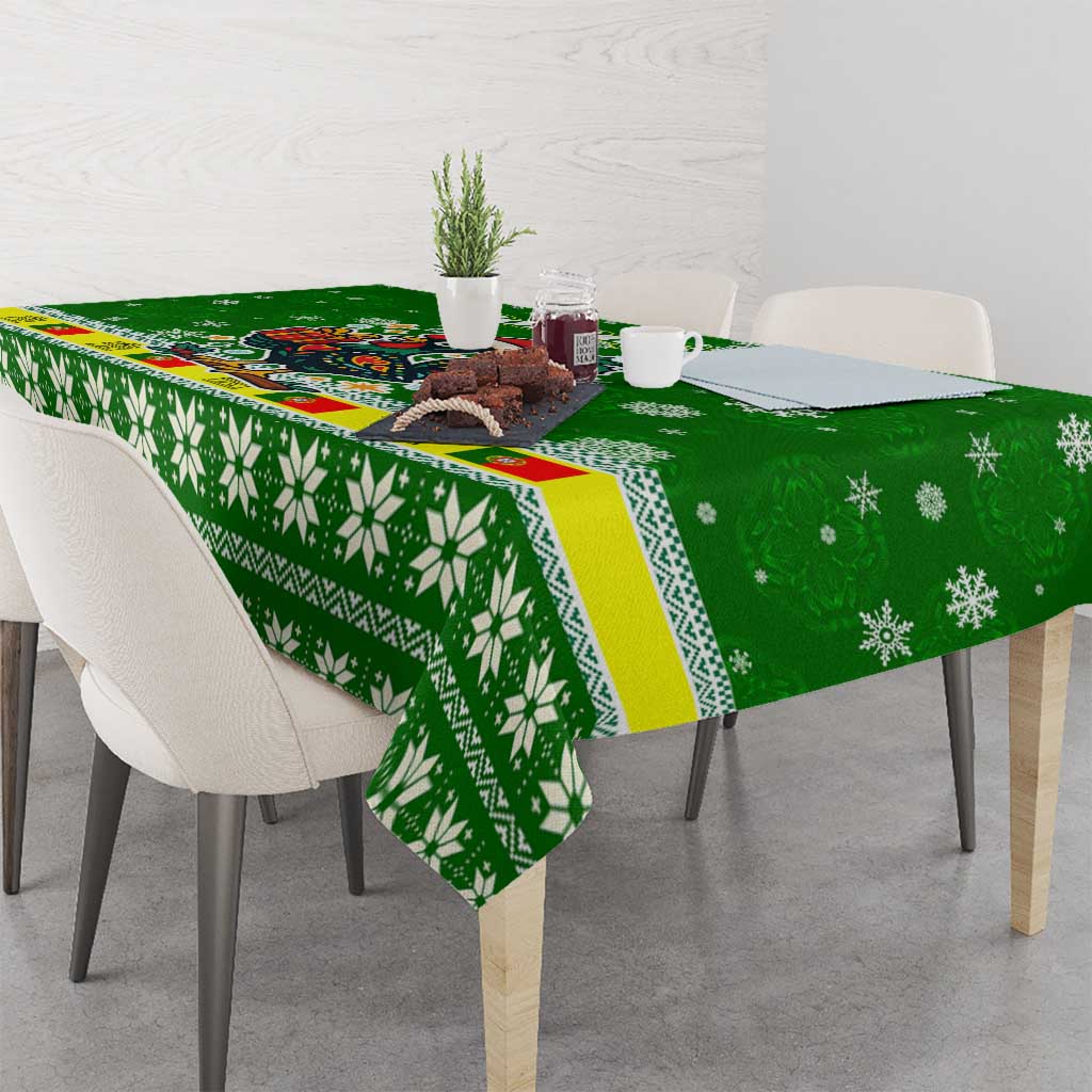 Portugal Christmas Tablecloth with Green Galo de Barcelos Rooster Santa Hat and Gift - Wonder Print Shop