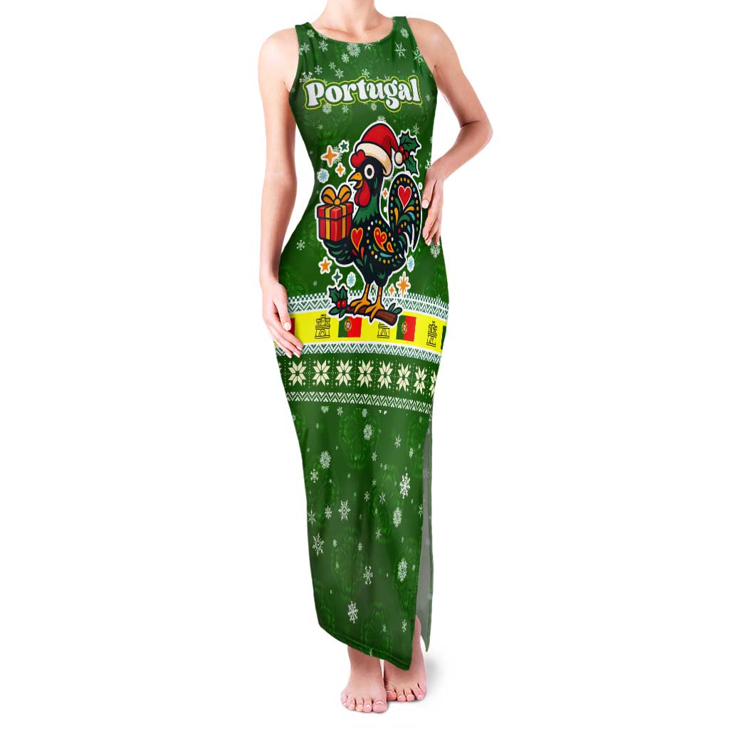 Portugal Christmas Tank Maxi Dress with Green Galo de Barcelos Rooster Santa Hat and Gift - Wonder Print Shop
