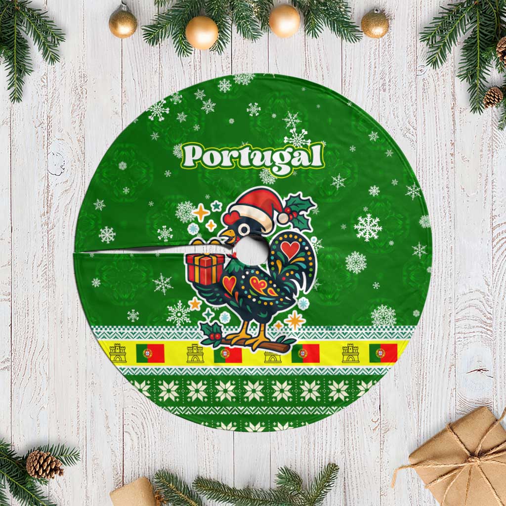 Portugal Christmas Tree Skirt with Green Galo de Barcelos Rooster Santa Hat and Gift - Wonder Print Shop