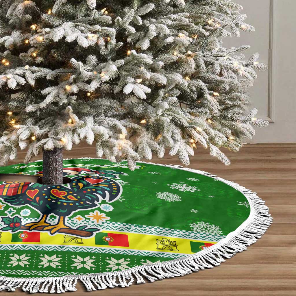 Portugal Christmas Tree Skirt with Green Galo de Barcelos Rooster Santa Hat and Gift - Wonder Print Shop