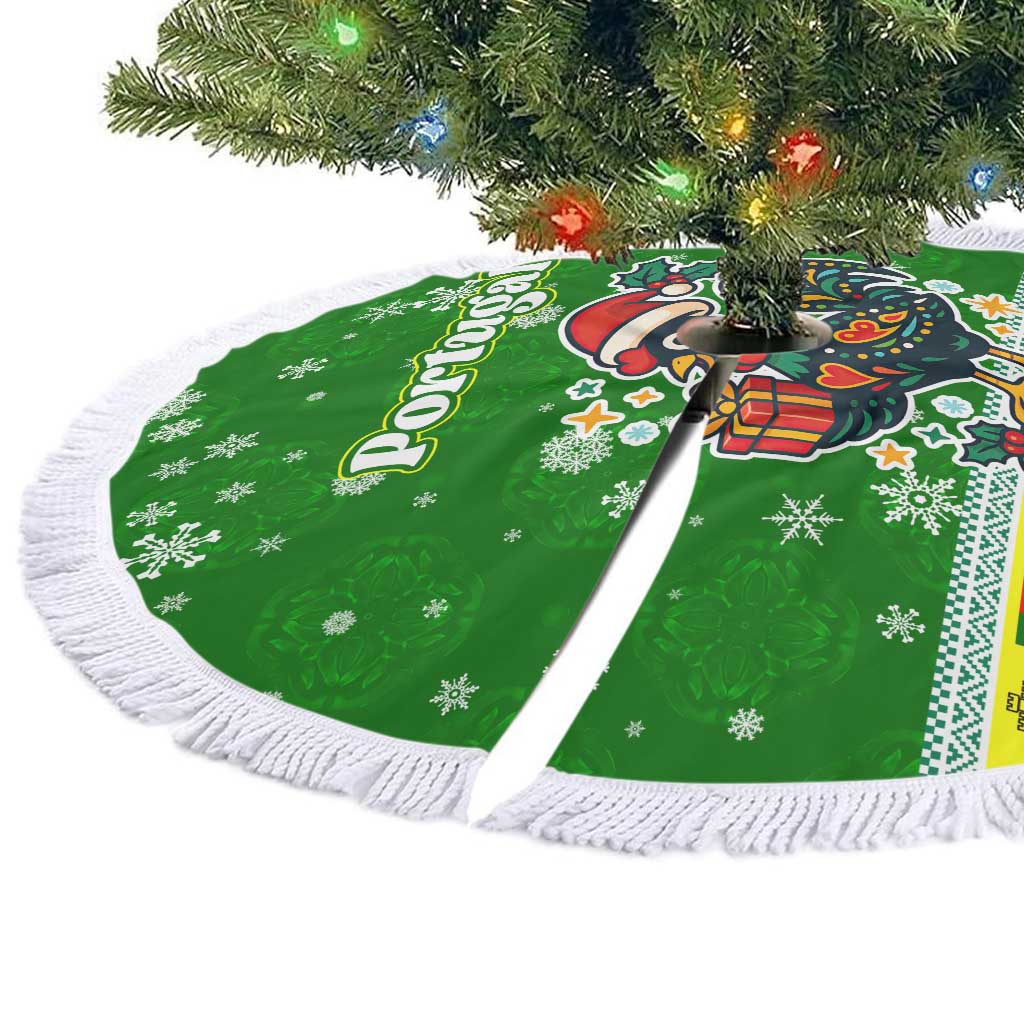 Portugal Christmas Tree Skirt with Green Galo de Barcelos Rooster Santa Hat and Gift - Wonder Print Shop