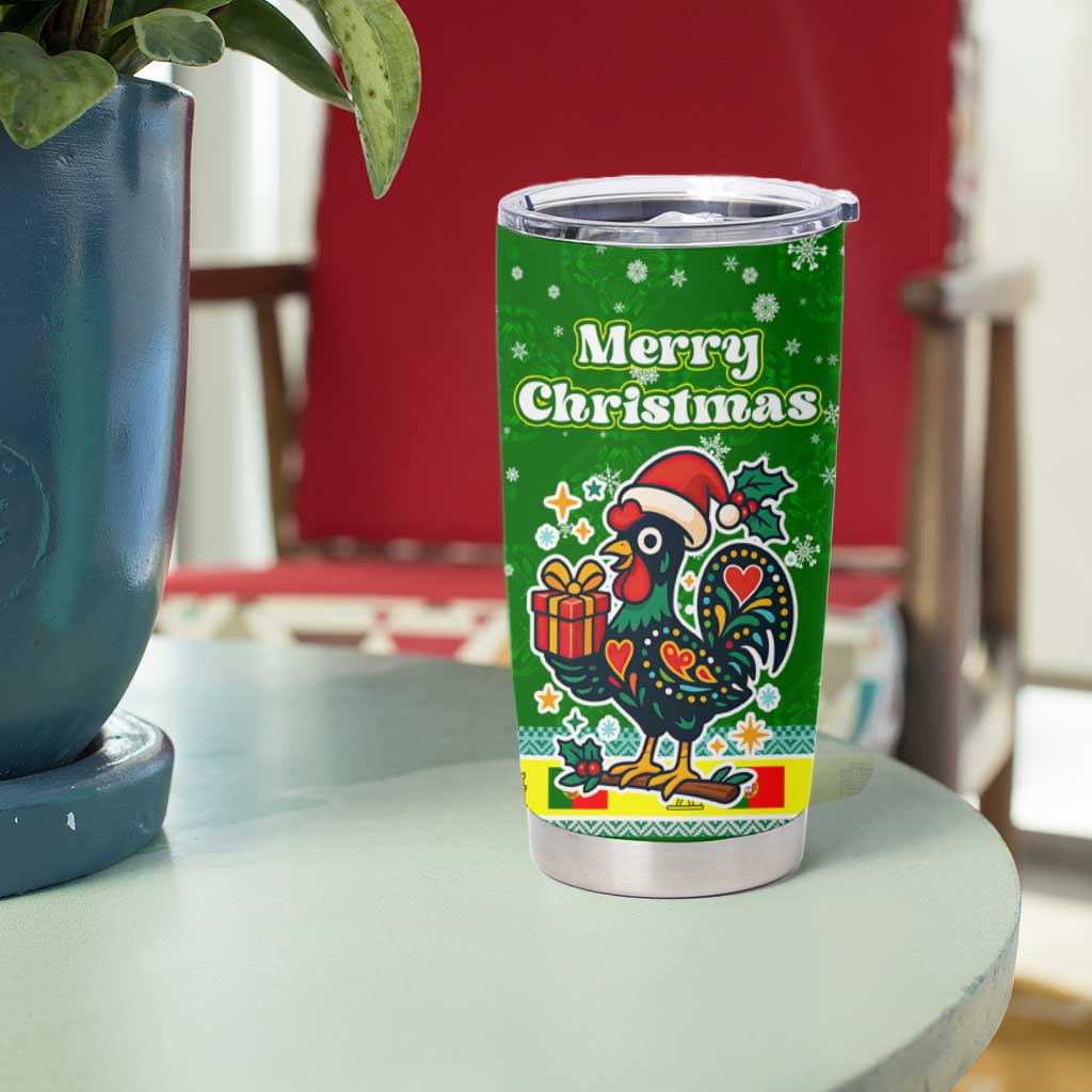 Portugal Christmas Tumbler Cup with Green Galo de Barcelos Rooster Santa Hat and Gift - Wonder Print Shop