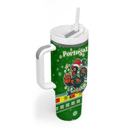 Portugal Christmas Tumbler With Handle with Green Galo de Barcelos Rooster Santa Hat and Gift - Wonder Print Shop