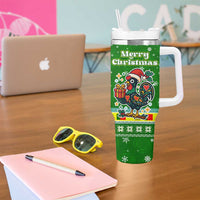 Portugal Christmas Tumbler With Handle with Green Galo de Barcelos Rooster Santa Hat and Gift - Wonder Print Shop