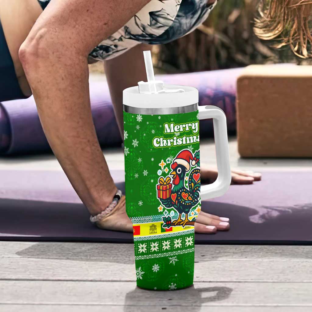 Portugal Christmas Tumbler With Handle with Green Galo de Barcelos Rooster Santa Hat and Gift - Wonder Print Shop