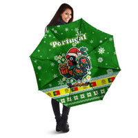 Portugal Christmas Umbrella with Green Galo de Barcelos Rooster Santa Hat and Gift - Wonder Print Shop