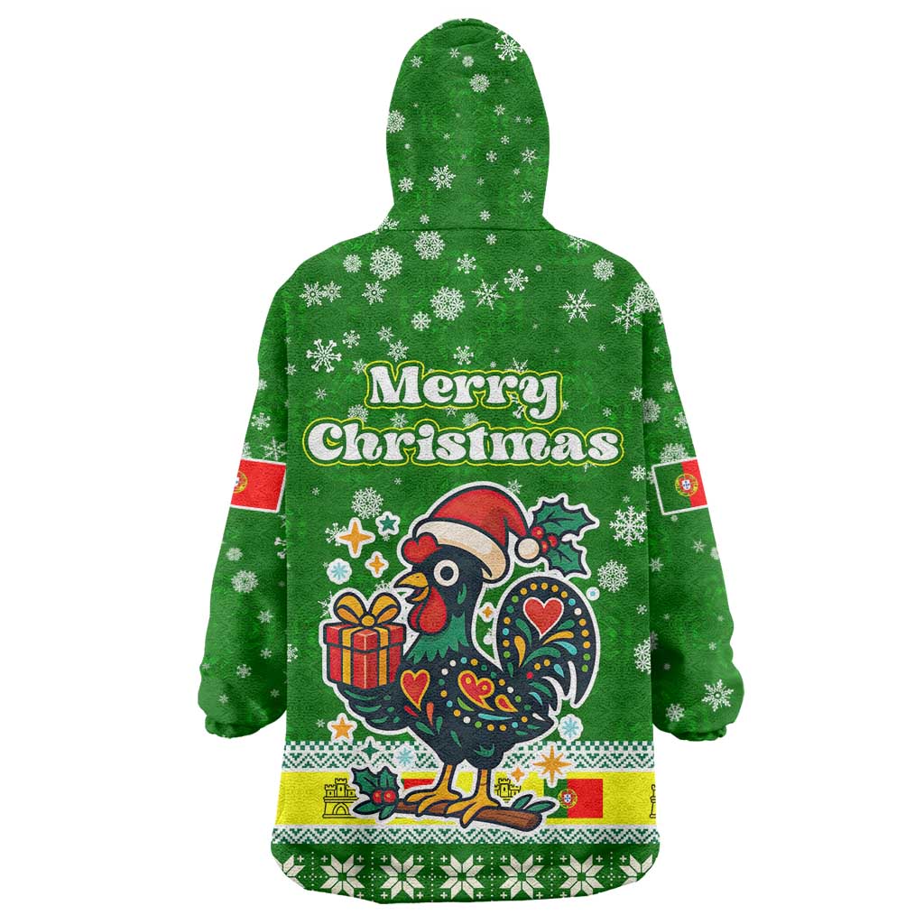 Portugal Christmas Wearable Blanket Hoodie with Green Galo de Barcelos Rooster Santa Hat and Gift - Wonder Print Shop