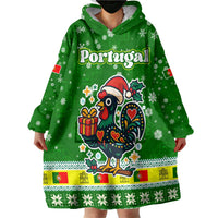 Portugal Christmas Wearable Blanket Hoodie with Green Galo de Barcelos Rooster Santa Hat and Gift - Wonder Print Shop