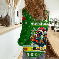 Portugal Christmas Women Casual Shirt with Green Galo de Barcelos Rooster Santa Hat and Gift - Wonder Print Shop